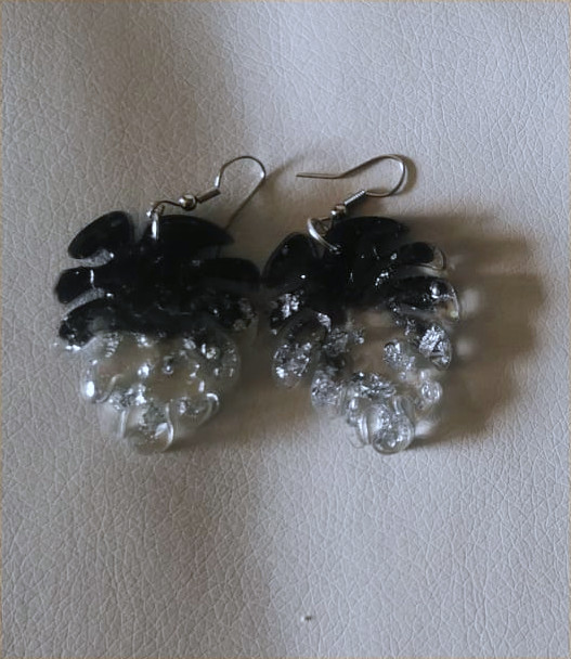 orecchini a foglia argento/nero